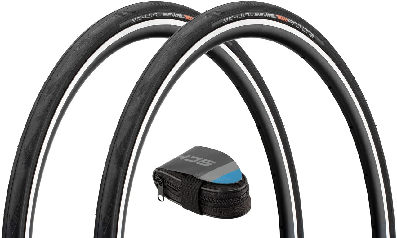 Schwalbe Pro One Evolution 28" Faltreifen 2er Set Mit Rennrad Satteltasche 1 Schwalbe Pro One Evolution 28" Faltreifen 2er Set Mit Rennrad Satteltasche